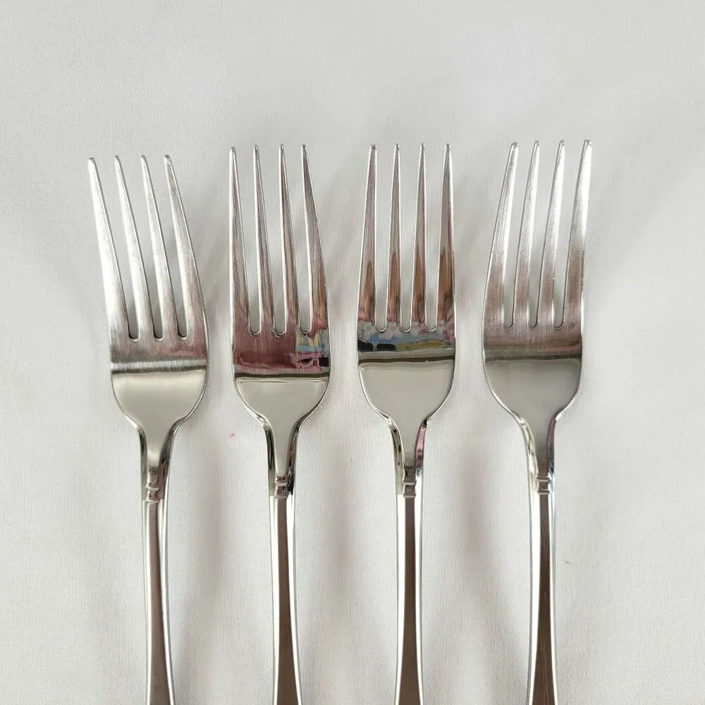 Oneida Satin Jupiter 18/10 Stainless Flatware Set 4 Salad Forks Retro 90s Y2K